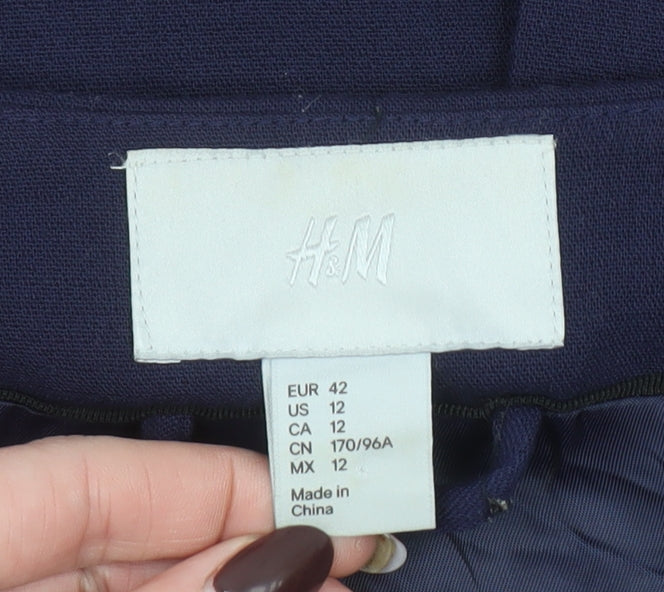 H&M Womens Blue Regular Fit Mid-Length Collarless Coat Size 14