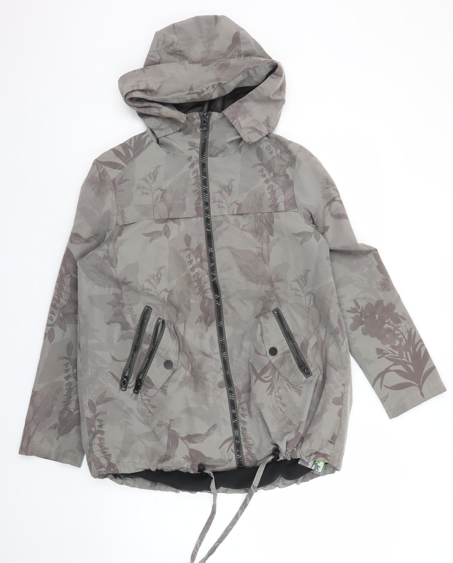 Next Women’s Grey Floral Hooded Anorak Jacket Size 8