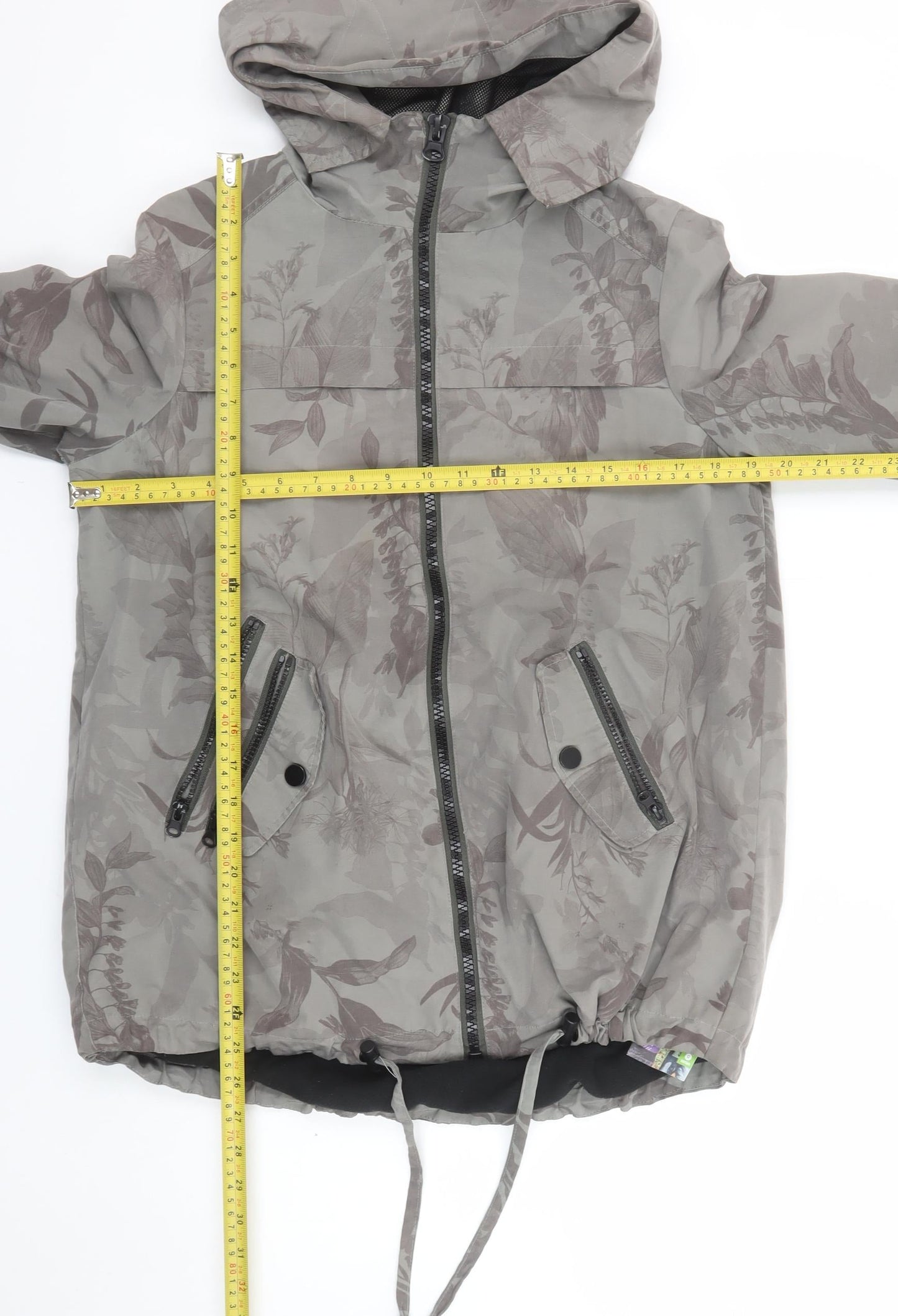 Next Women’s Grey Floral Hooded Anorak Jacket Size 8