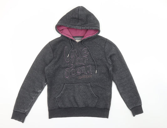 Saltrock Womens Grey Hoodie Size 8 Love Your Ocean Pullover Sweatshirt