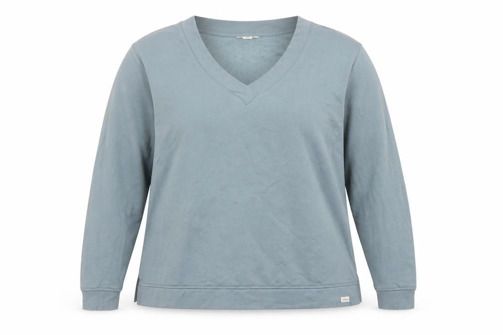 Orvis Women Blue V-Neck Pullover Sweatshirt XL Modal Blend