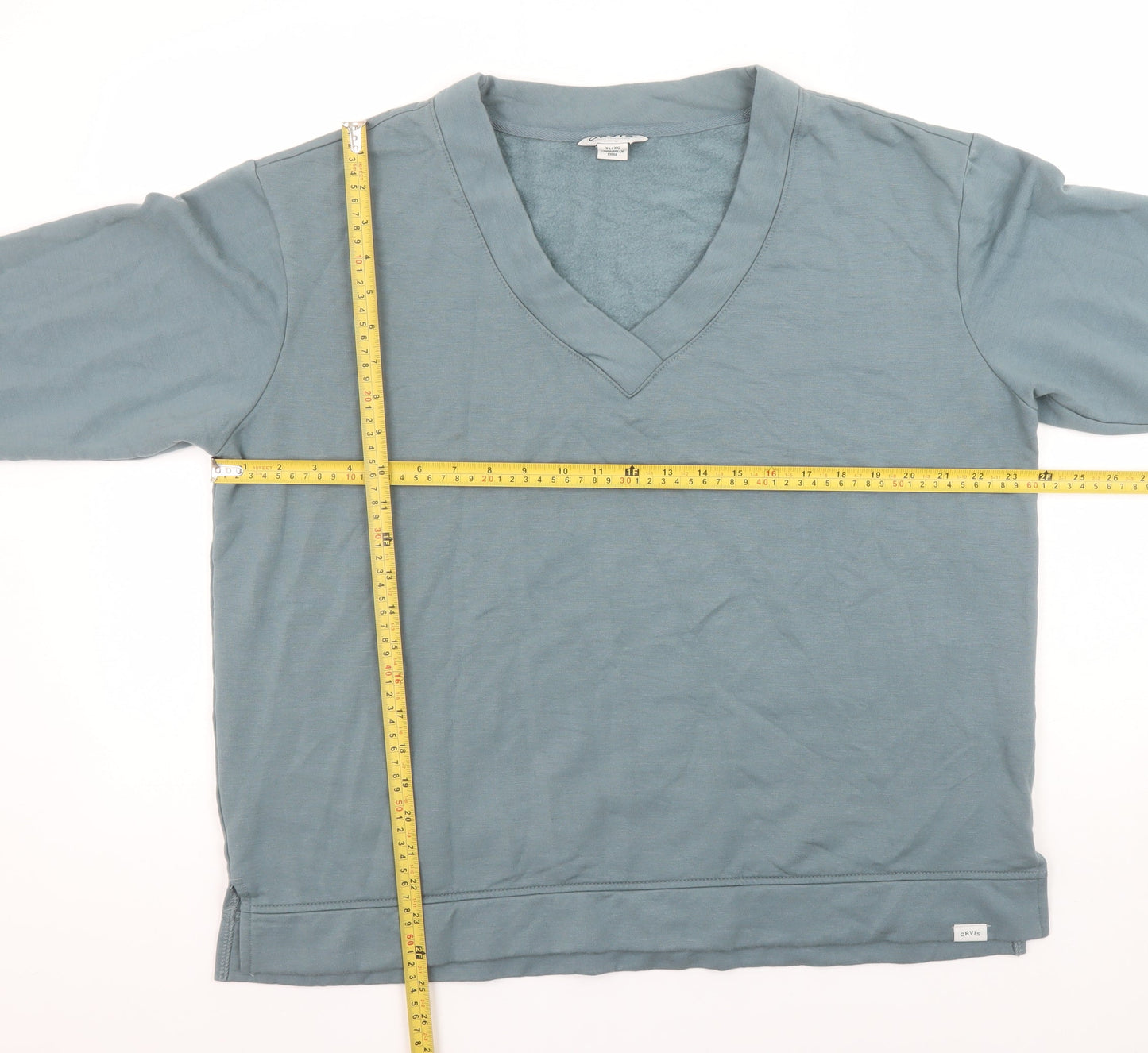 Orvis Women Blue V-Neck Pullover Sweatshirt XL Modal Blend
