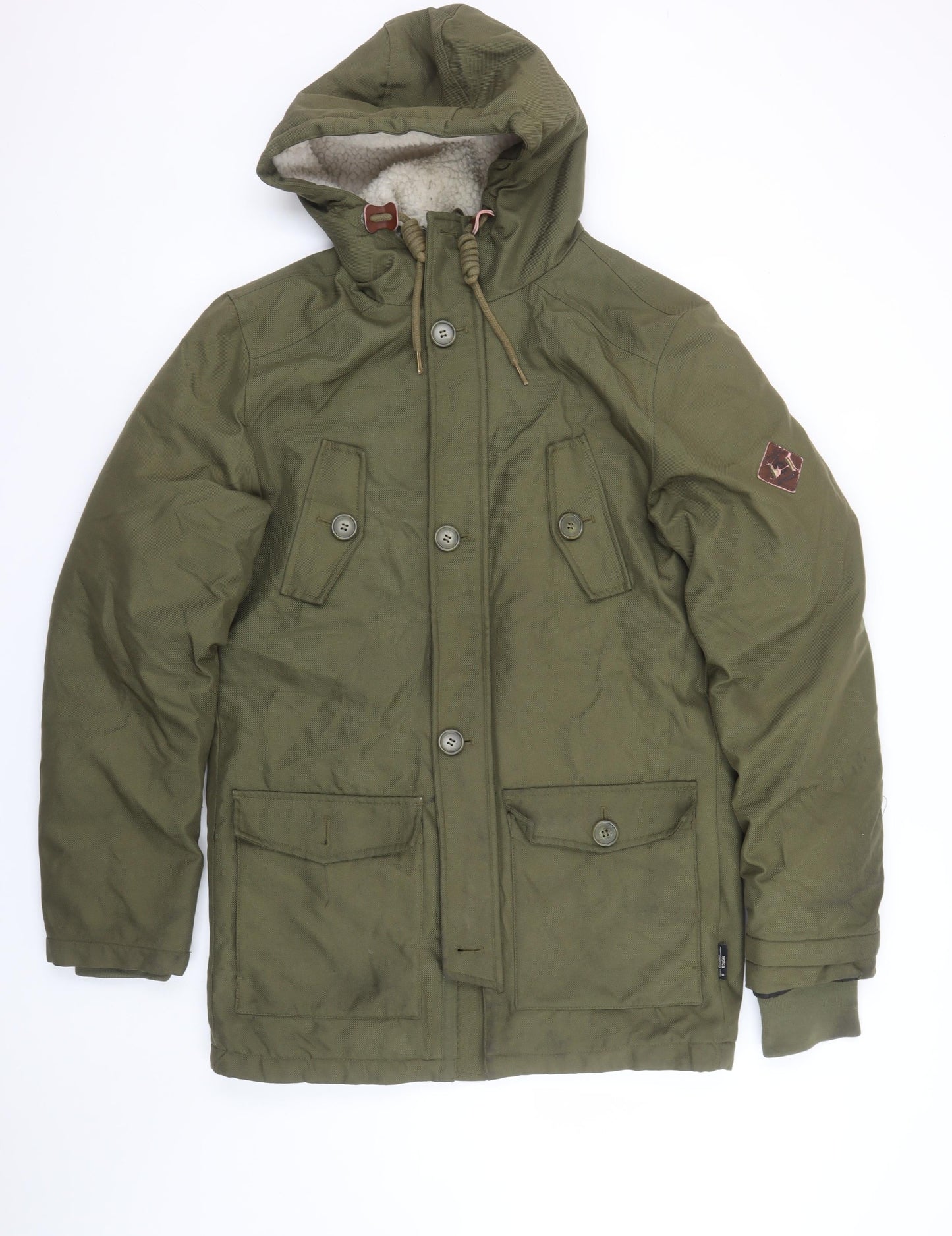 INDICODE Men's Green S Hooded Parka Jacket Winter Warm Lined Polyester