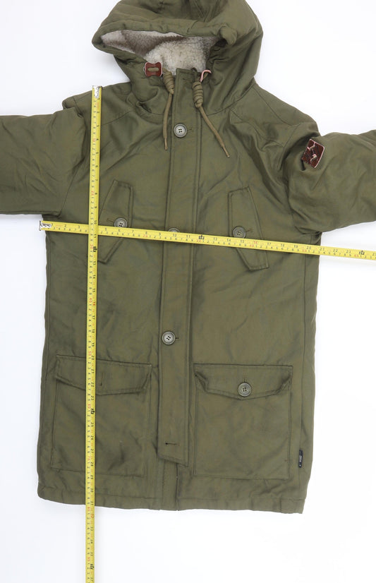 INDICODE Men's Green S Hooded Parka Jacket Winter Warm Lined Polyester