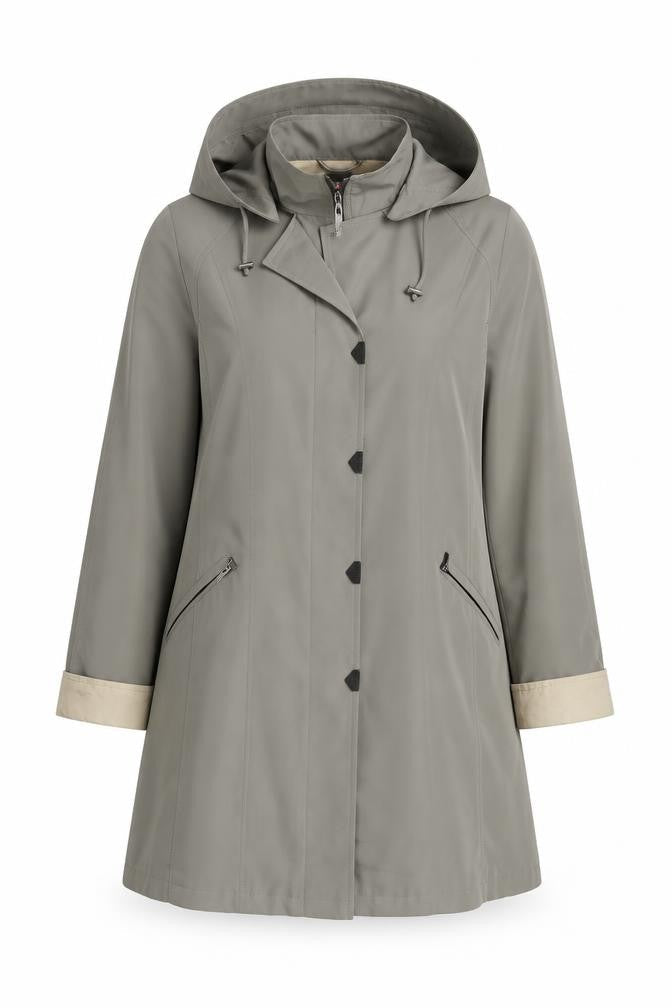 Jacques Vert Womens Grey Hooded Long Rain Coat Size M