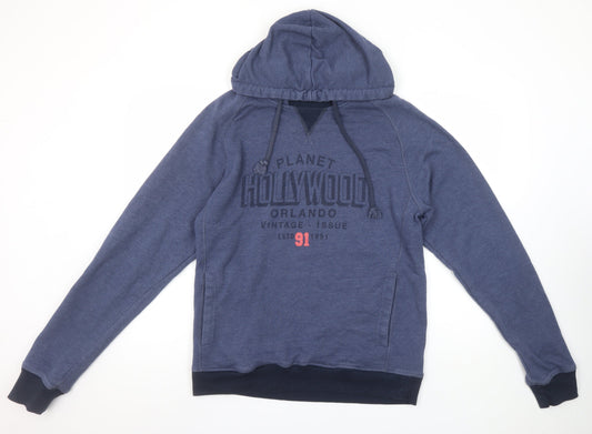 Planet Hollywood Men's Blue Pullover Hoodie L Vintage Logo Sweatshirt