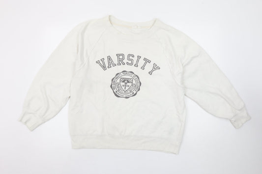 GAP Women’s Beige Varsity Pullover Sweatshirt M Cotton Blend