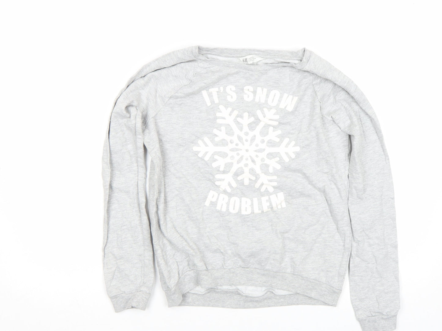 H&M Girls Grey 'It’s Snow Problem' Winter Pullover Sweatshirt Age 10 Years