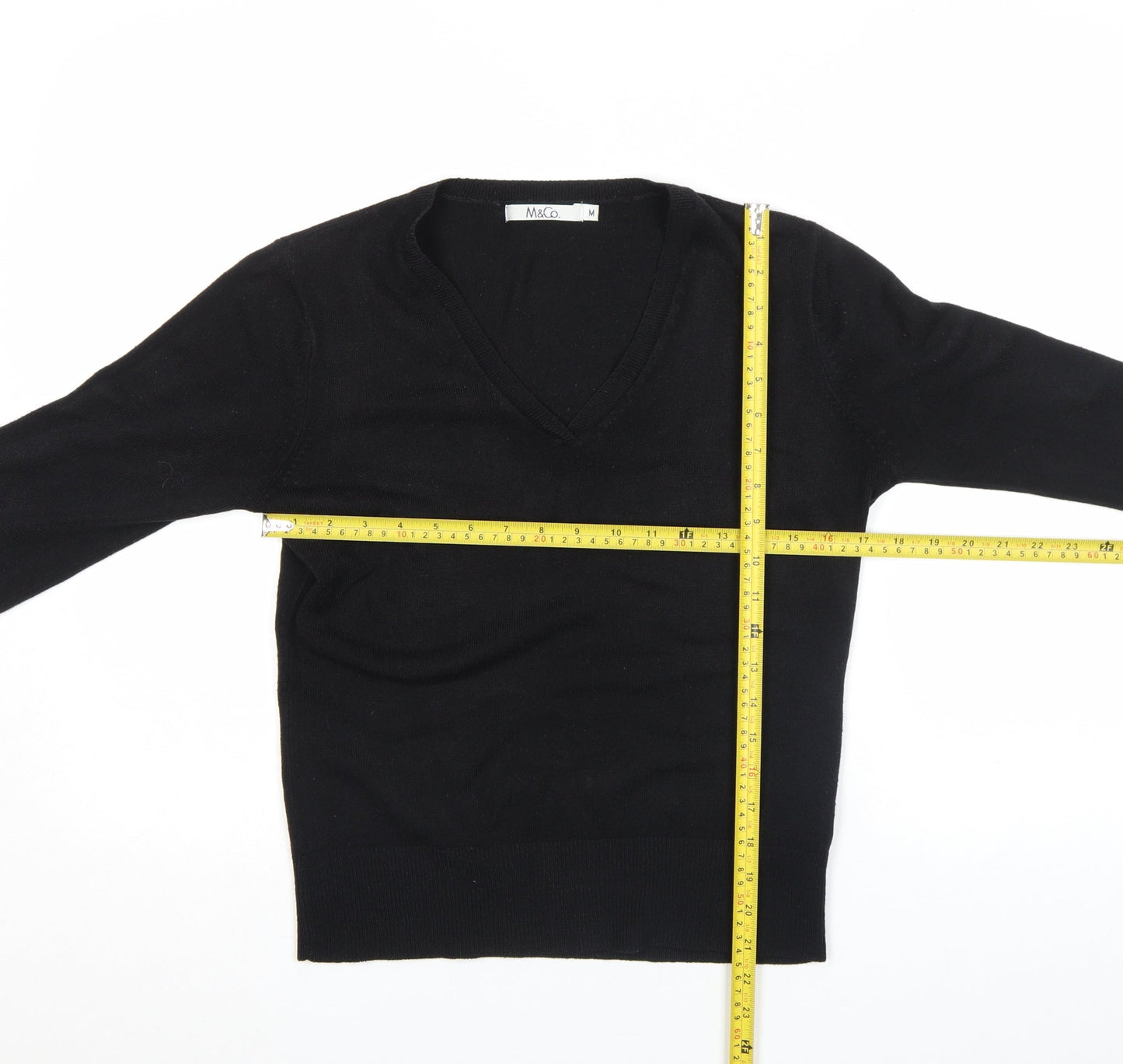M&Co Womens Black V-Neck 3/4 Sleeve Knit Top Size M
