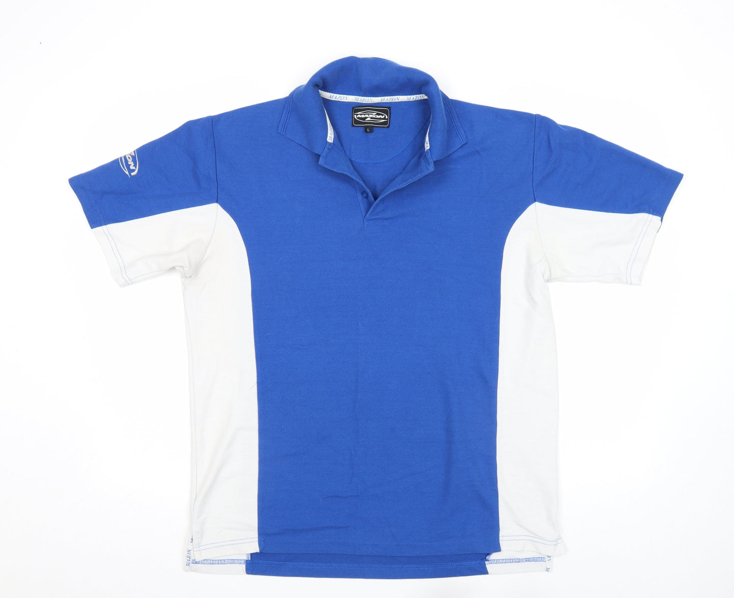 Mazon Mens Blue Colourblock Short Sleeve Polo Shirt L
