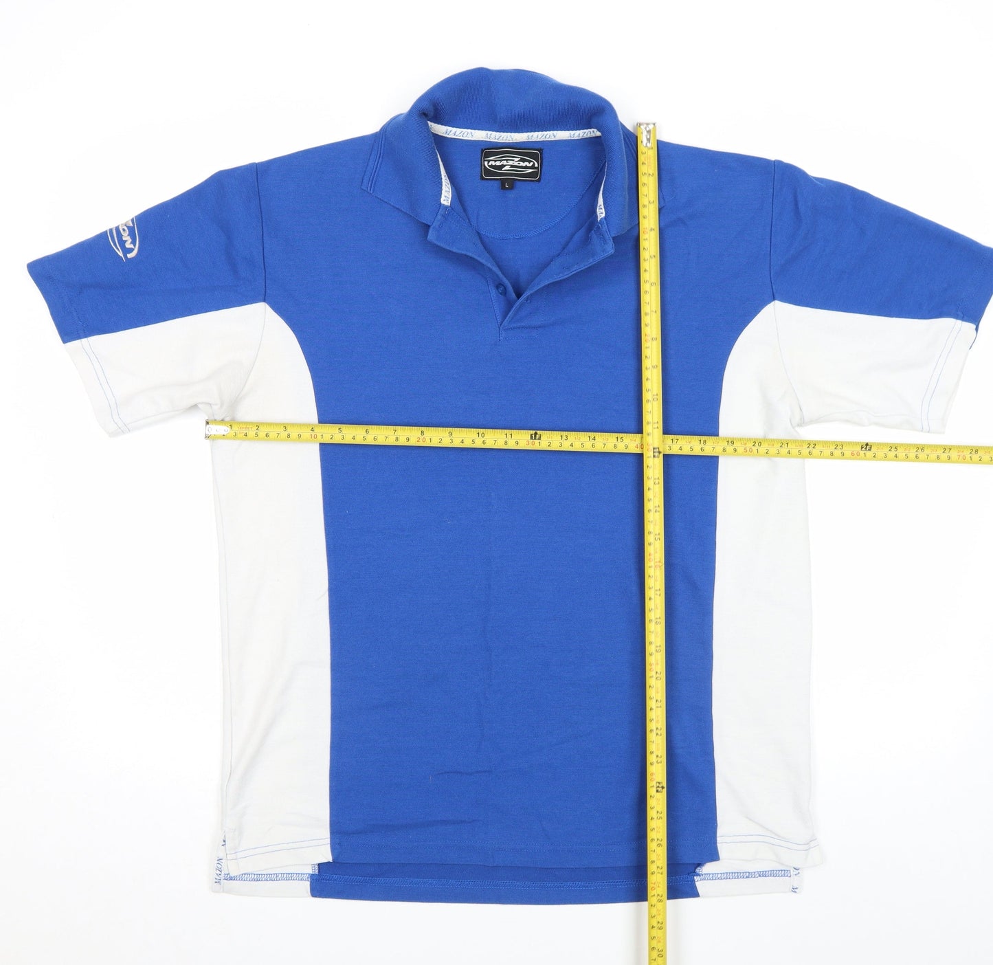 Mazon Mens Blue Colourblock Short Sleeve Polo Shirt L