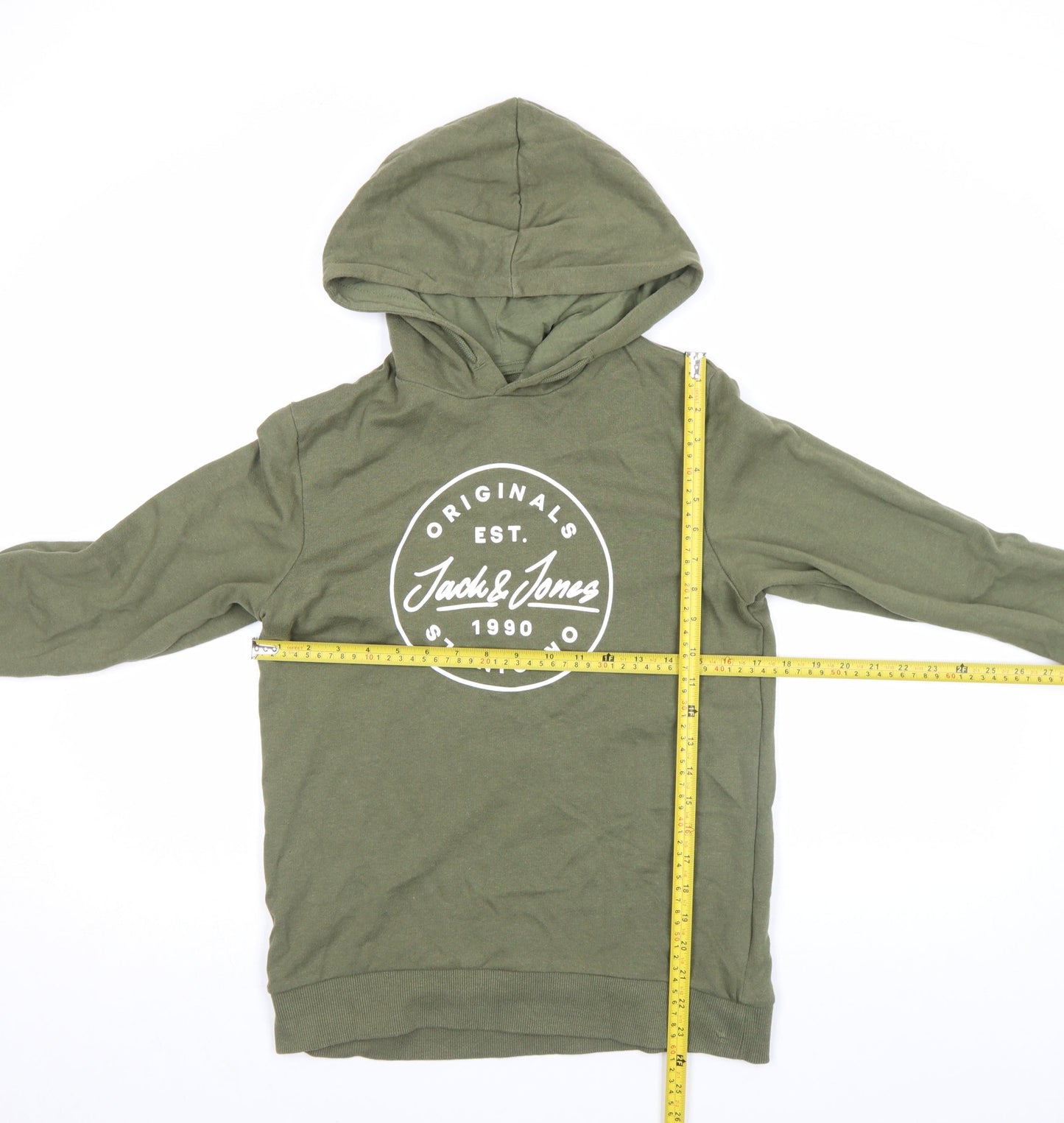 Jack & Jones Boys Green Pullover Hoodie Size 164 Logo Print Casual Sweatshirt