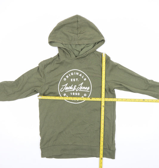Jack & Jones Boys Green Pullover Hoodie Size 164 Logo Print Casual Sweatshirt
