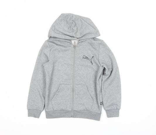 Puma Boys Grey Full Zip Hoodie Size 146 Fleece Logo Sportswear