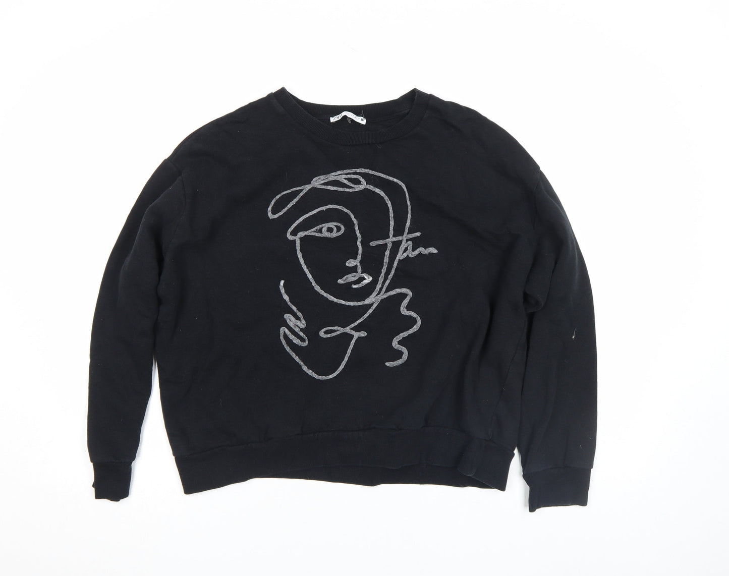 Zapa Womens Black Embroidered Face Graphic Pullover Sweatshirt Size M