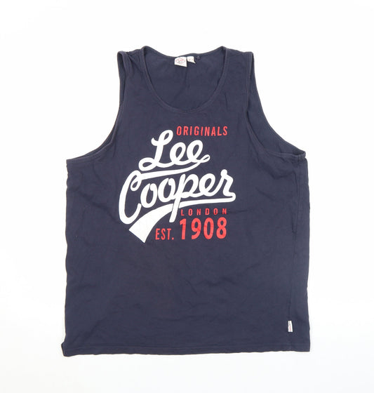Lee Cooper Men's Blue Sleeveless Graphic Cotton Tank Top L