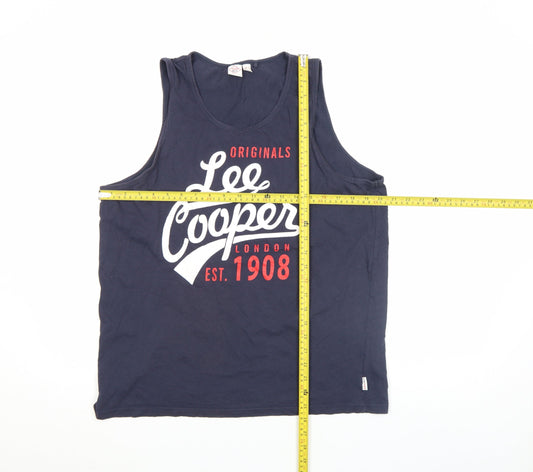 Lee Cooper Men's Blue Sleeveless Graphic Cotton Tank Top L