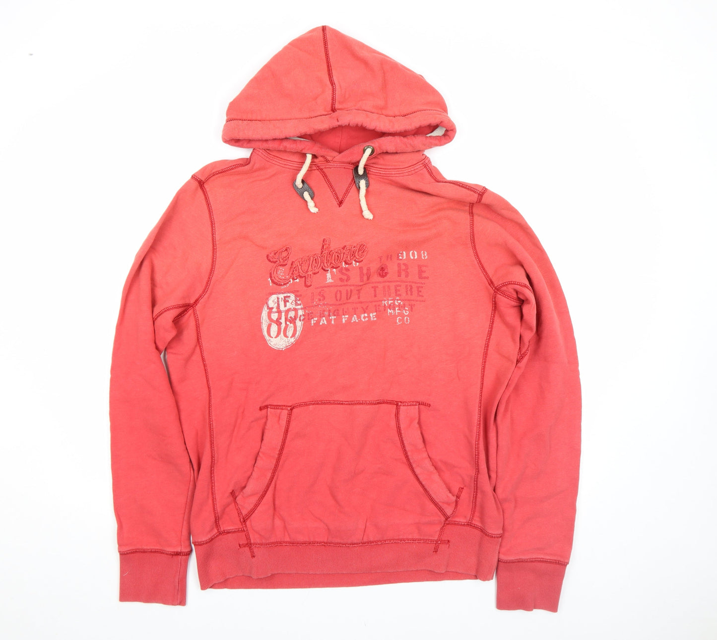 Mens UK M Regular Fat Face Red Pullover Hoodie