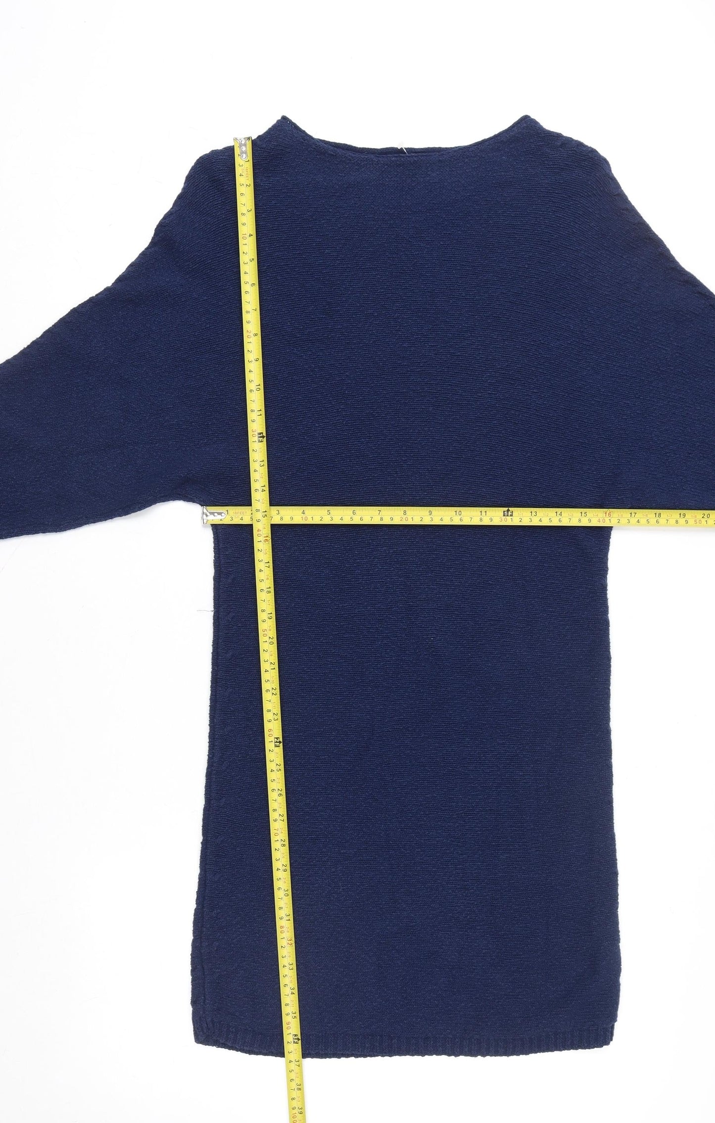 Zara Women Blue Knit Jumper Dress Size 8 Crew Neck 3/4 Sleeve