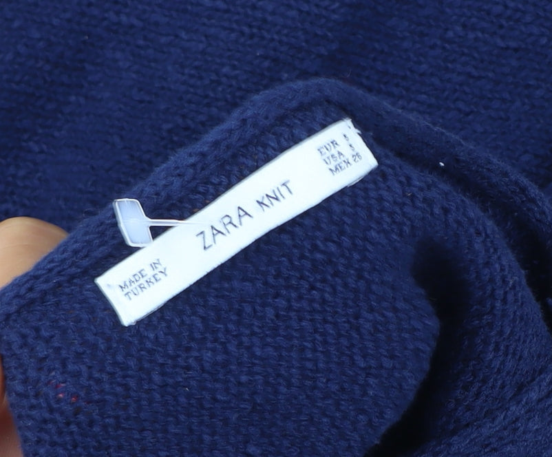 Zara Women Blue Knit Jumper Dress Size 8 Crew Neck 3/4 Sleeve