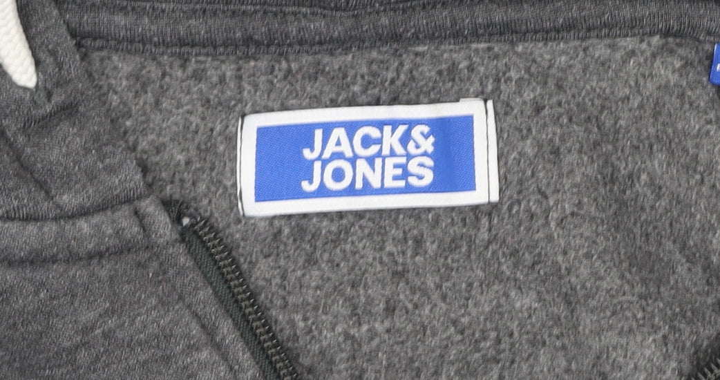 Jack & Jones Men’s Grey Hooded Full Zip Fleece Jacket Size M