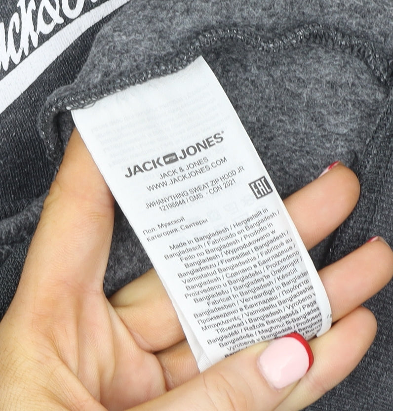 Jack & Jones Men’s Grey Hooded Full Zip Fleece Jacket Size M