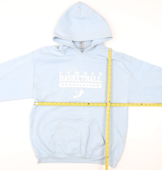 Gildan Womens Light Blue Pullover Hoodie L Heavy Blend Basketball Graphic
