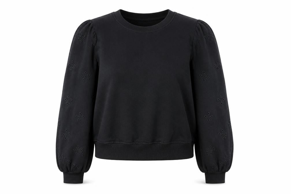 H&M Womens Black Cotton Blend Puff Sleeve Sweatshirt Size 12