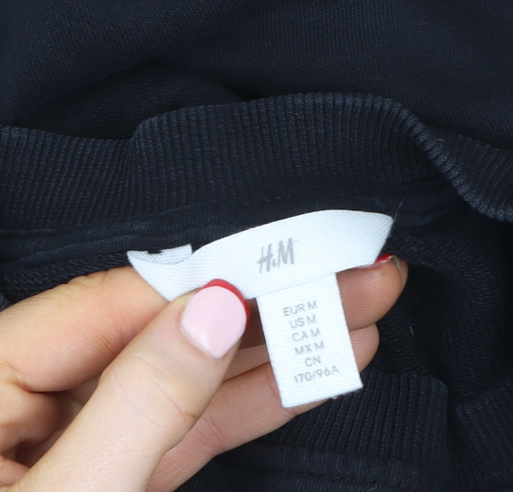 H&M Womens Black Cotton Blend Puff Sleeve Sweatshirt Size 12