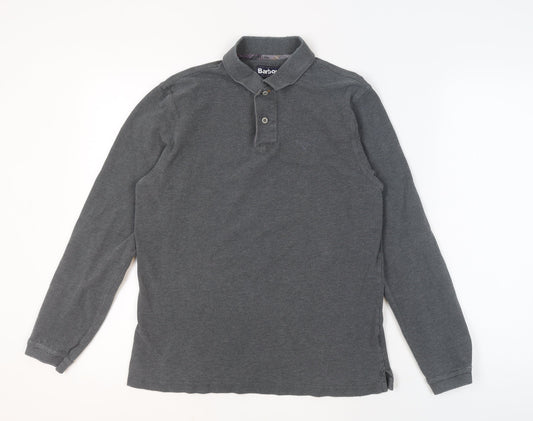 Barbour Men's Grey Long Sleeve Cotton Polo Shirt Size M