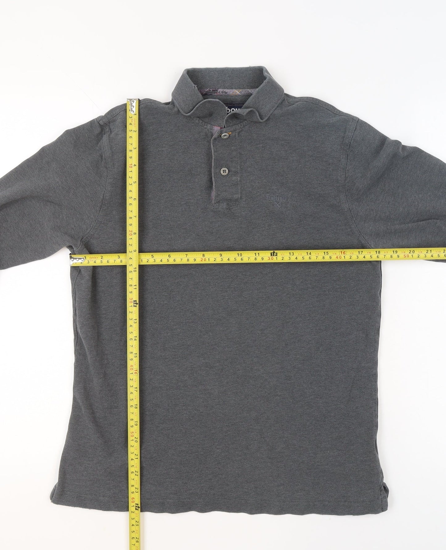 Barbour Men's Grey Long Sleeve Cotton Polo Shirt Size M