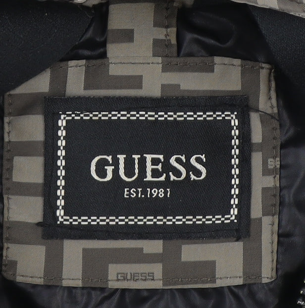 Guess Men's Beige Brown Hooded Puffer Jacket Size S Polyester