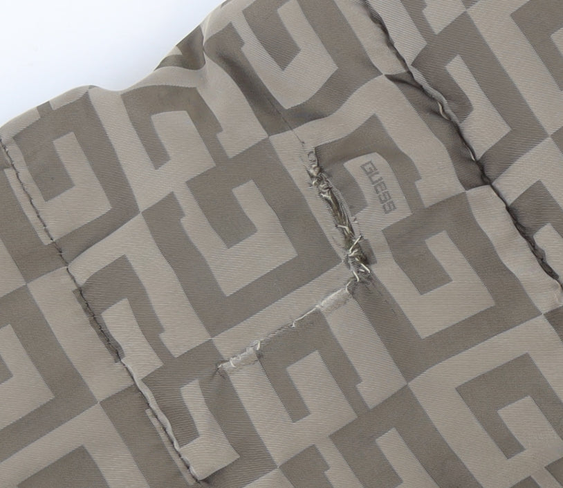 Guess Men's Beige Brown Hooded Puffer Jacket Size S Polyester