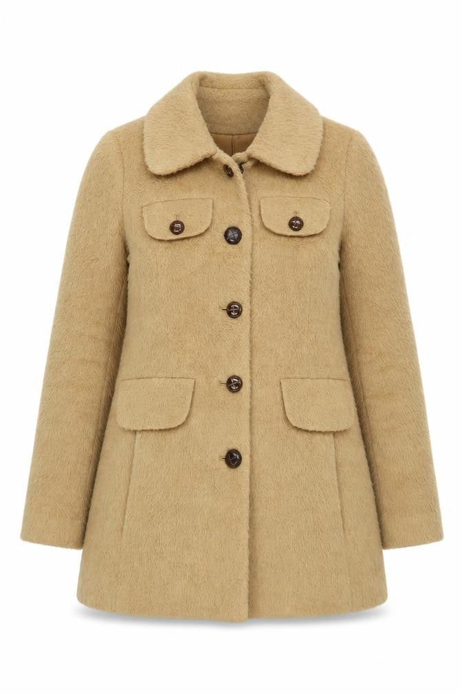 Therapy Women Beige Wool Blend Mid-Length Overcoat Size 8