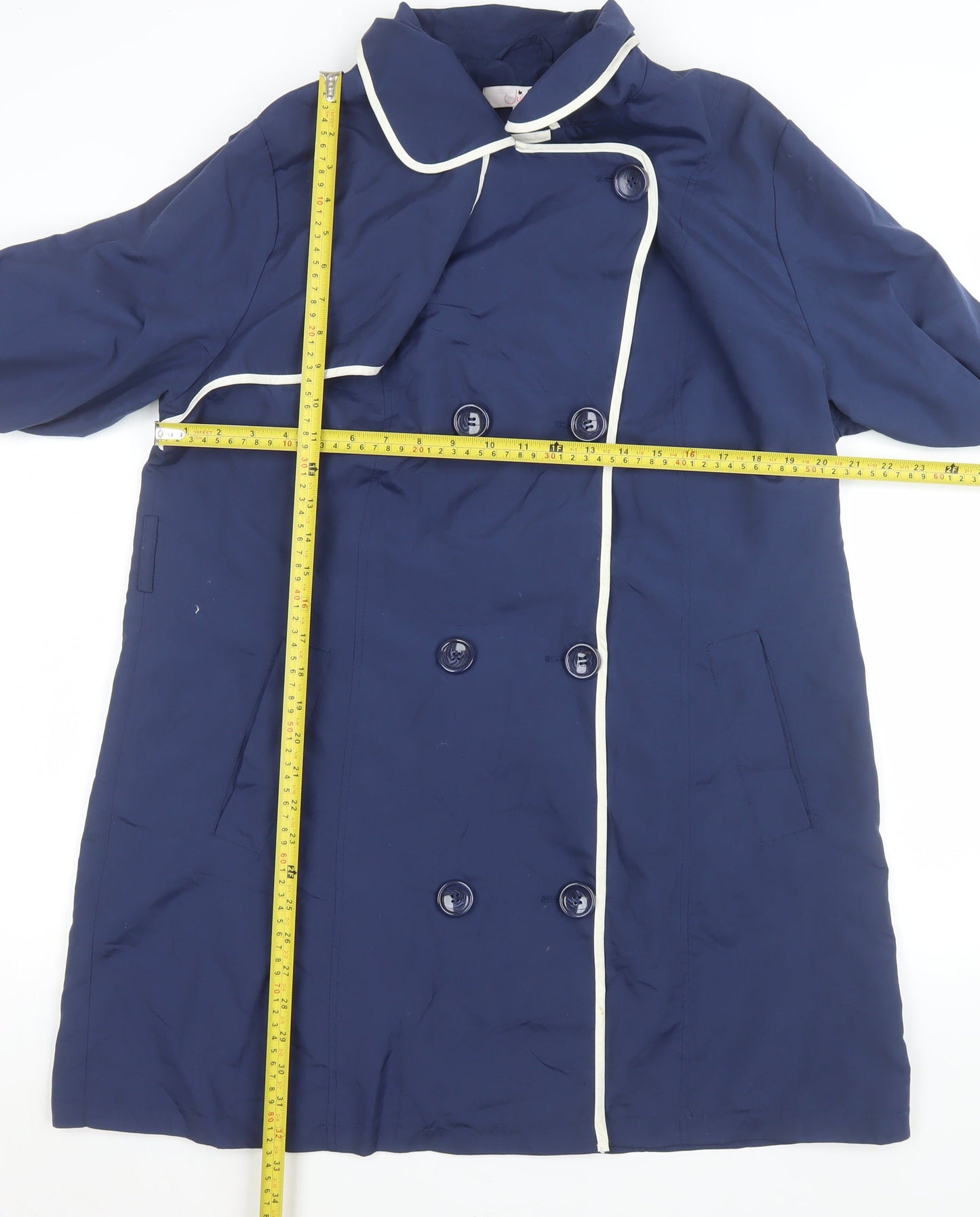 Julipa Women Blue Long Trench Coat Size 16 Button Front Classic Design