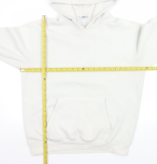 Zara Women White L Pullover Hoodie Cotton Blend Casual