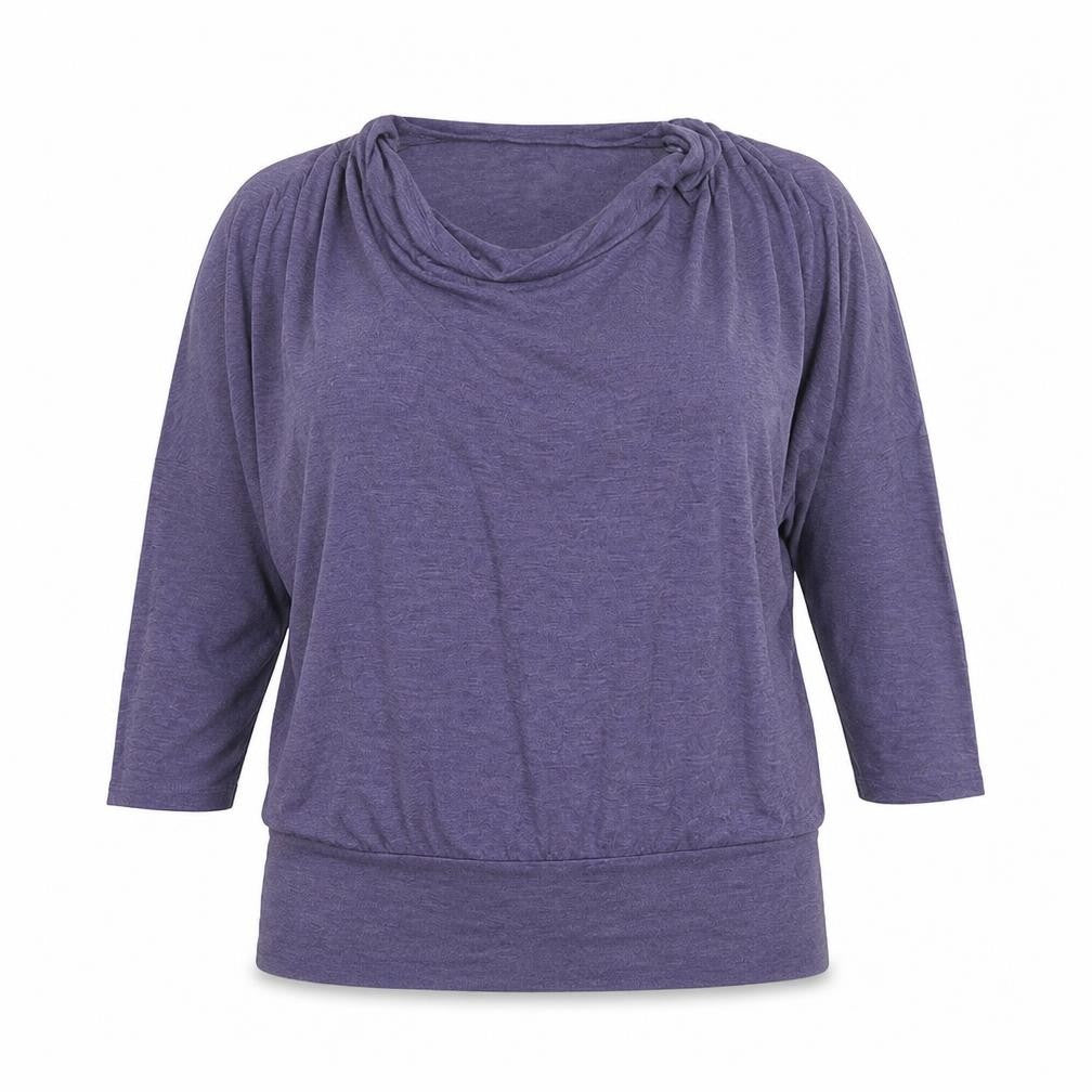 Front view of Gallery Women's Purple Cowl Neck Tunic Blouse XL Relaxed Fit 3/4 Sleeve