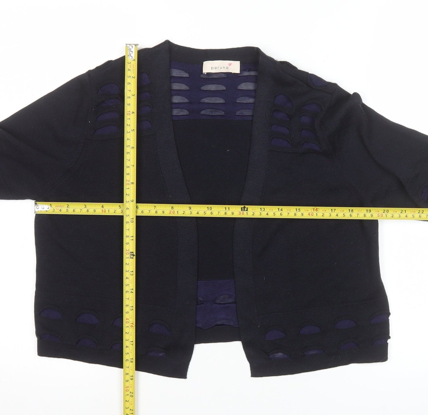 Marks and Spencer Per Una Women's Navy Knit Short Open Jacket Size 14