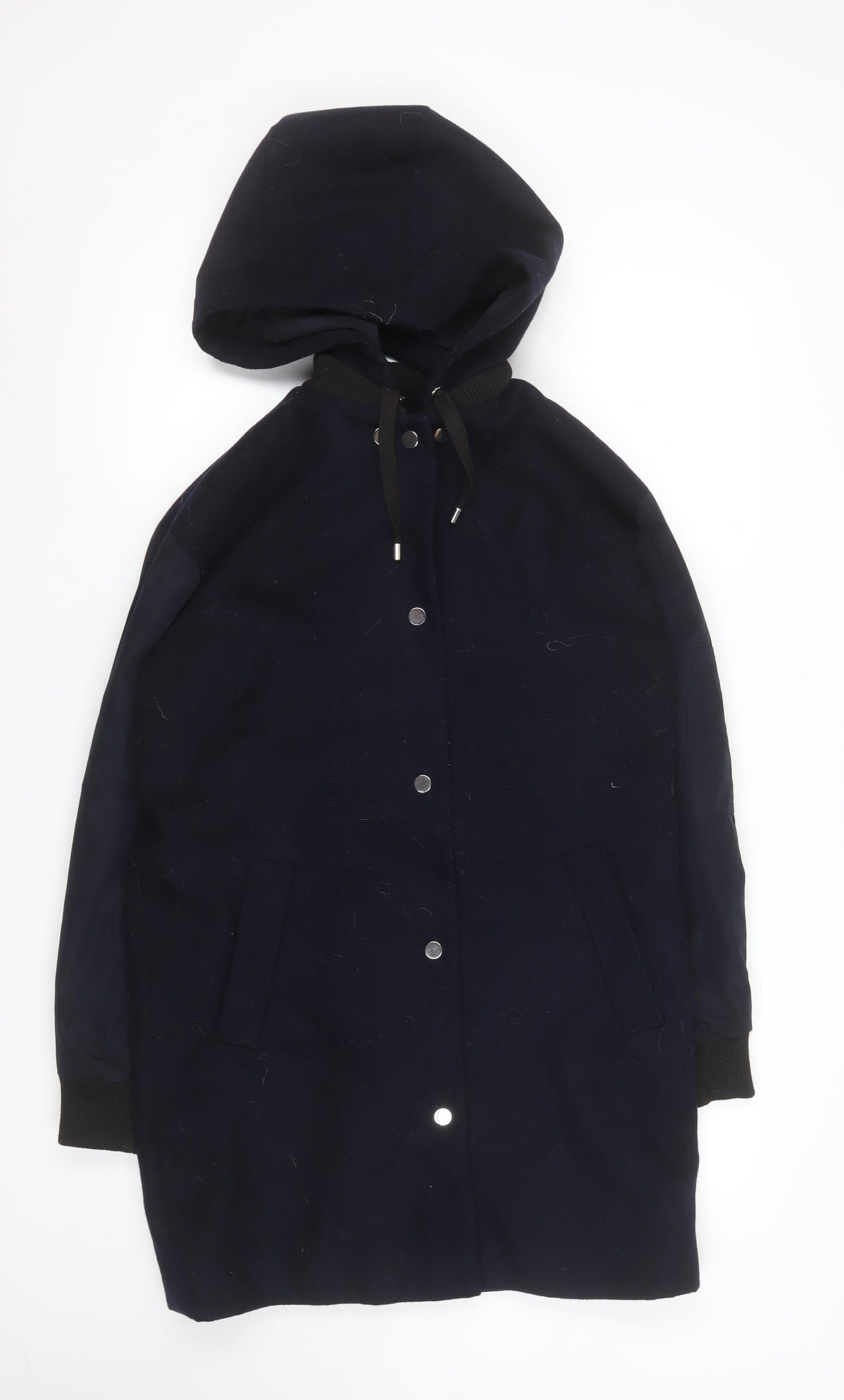 Topshop Unisex Navy Blue Hooded Mid-Length Parka Coat Size 34