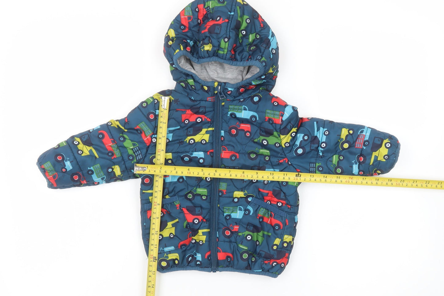 Marks and Spencer Boys Multicoloured 12-18 Months Hooded Puffer Jacket Cars Print