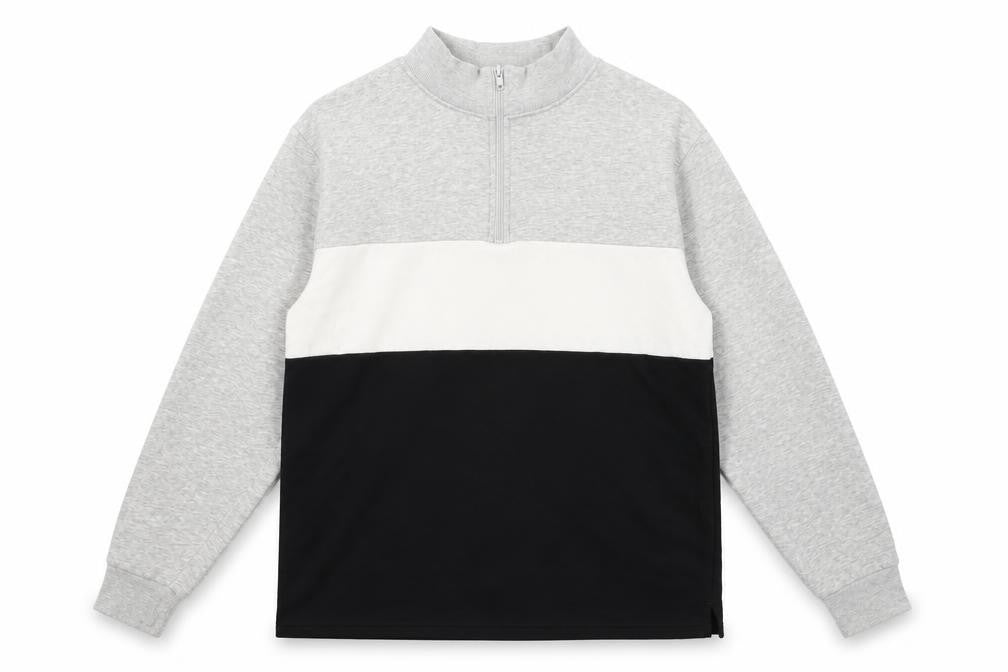 H&M Boys Grey White Black Colourblock 1/4 Zip Sweatshirt 14Y