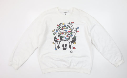 Disney Women White Mickey Mouse Christmas Lights Sweatshirt M