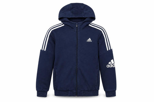 Adidas Boys Navy Full Zip Hoodie 13-14 Years Lined Logo Sportswear