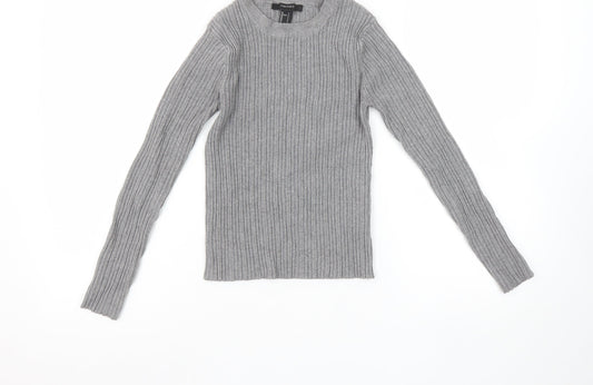 Forever 21 Girls Grey Ribbed Knit Long Sleeve Slim Fit Pullover Top S