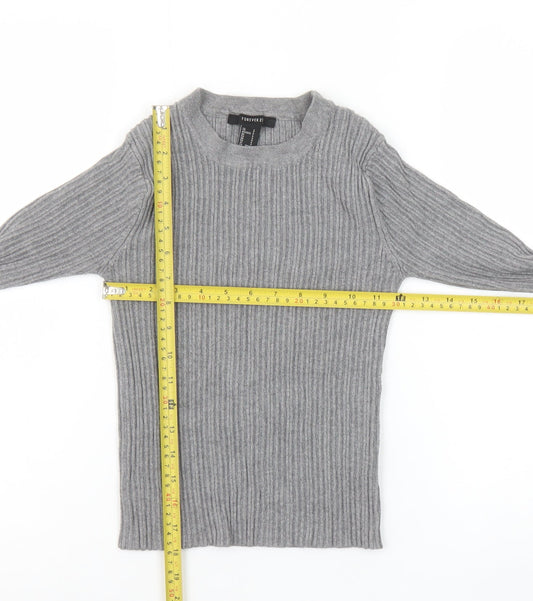 Forever 21 Girls Grey Ribbed Knit Long Sleeve Slim Fit Pullover Top S