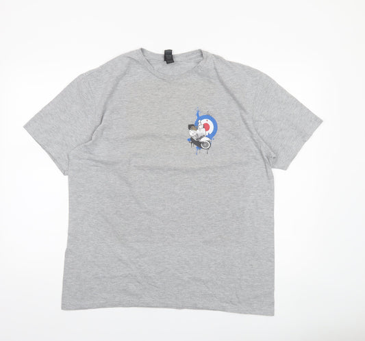 Gildan Men's Grey Graphic Motorcycle Retro Crew Neck T-Shirt Size L