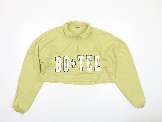 Bo+Tee Women’s Green Cropped 1/4 Zip Pullover Sweatshirt Size L