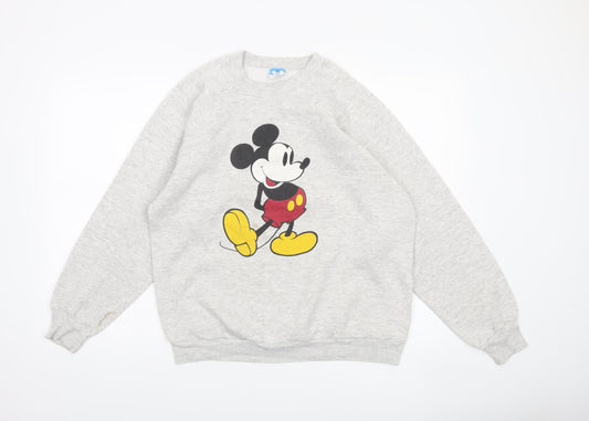 Disney Women Grey Mickey Mouse Pullover Sweatshirt XL Vintage Style