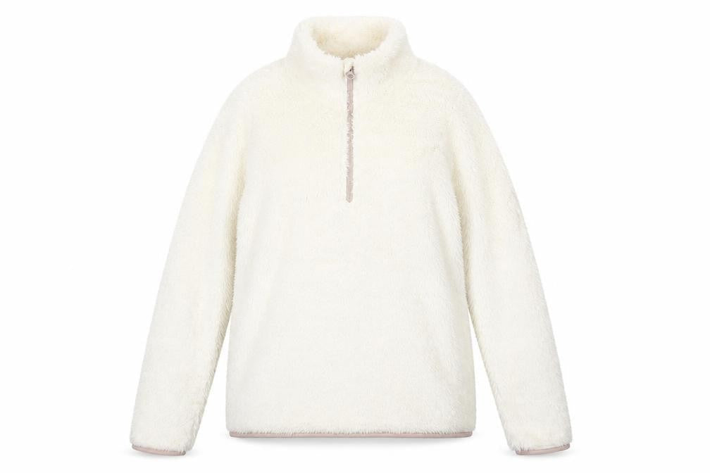 Front view of Dunnes Women’s Ivory 1/4 Zip Fleece Pullover Sweatshirt M