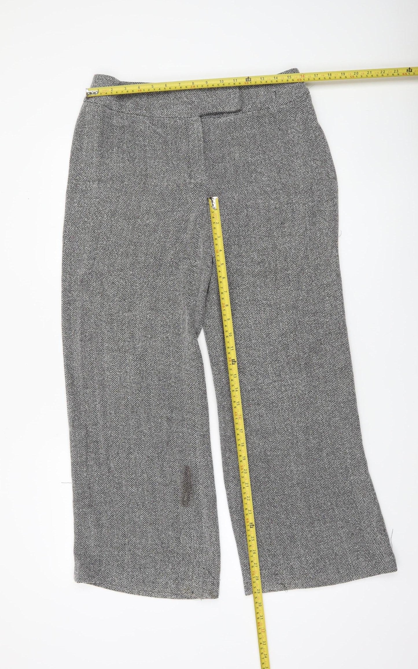 Next Petite Grey Herringbone Straight Trousers UK 14